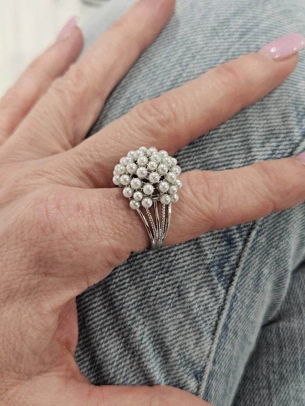 Cluster Pearl Statement Ring - White Pearls - Picture 8 of 16